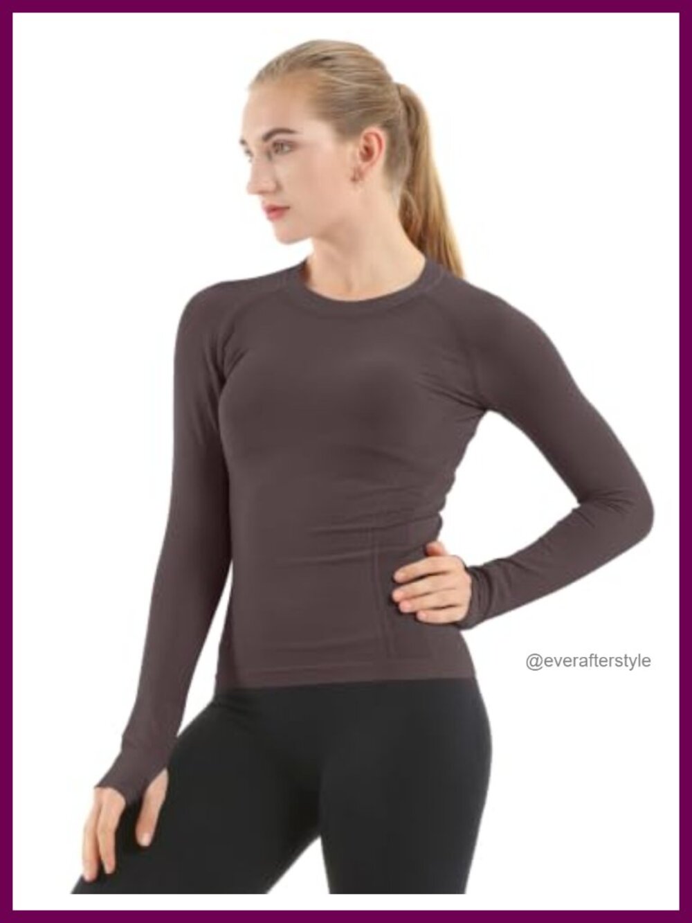 Seamless Long Sleeve Workout Top Nylon Elastane Thumb Holes Crewneck Gym Yoga